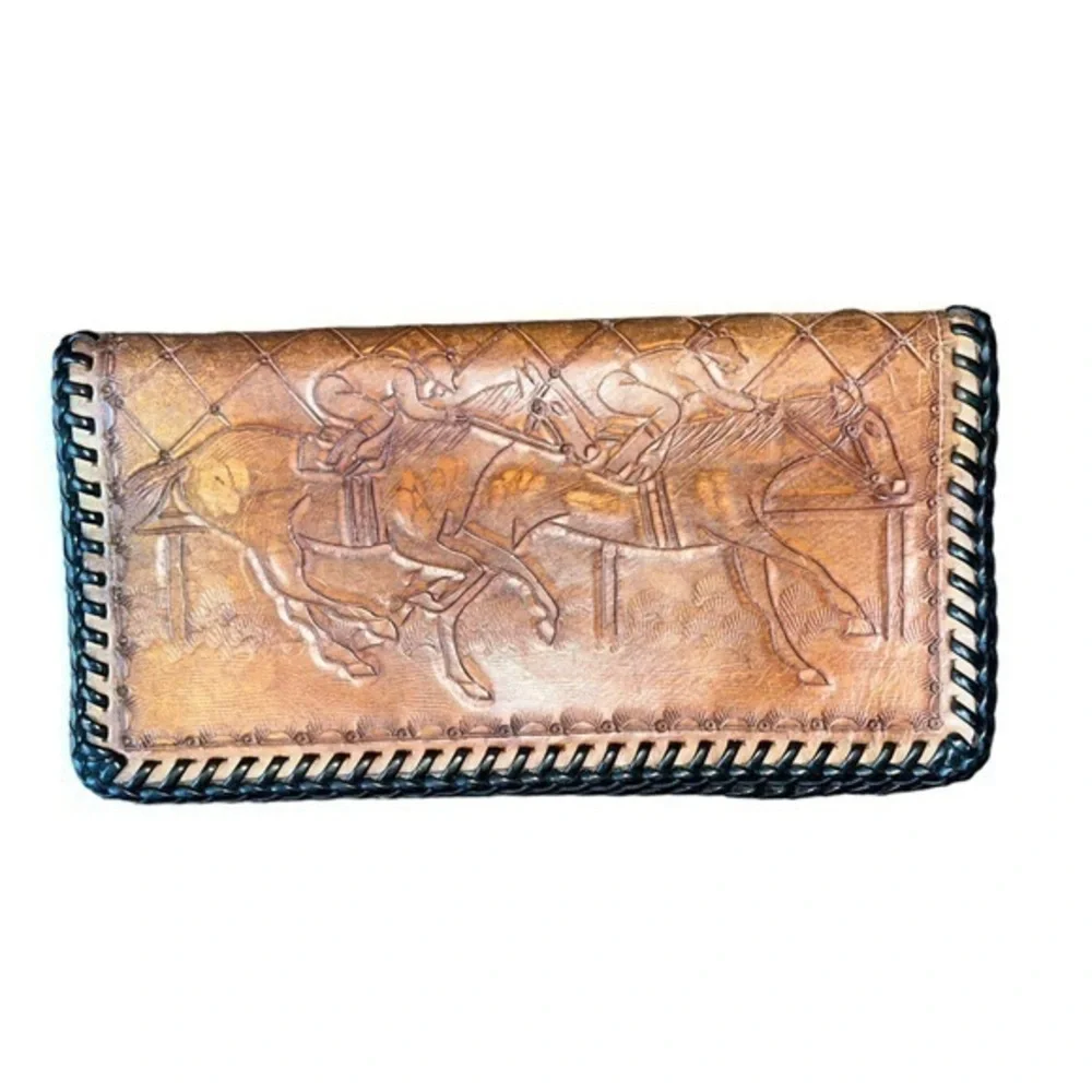 TOOLED LEATHER WALLET HORSES
